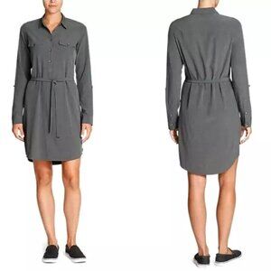 Eddie Bauer Belted Stretch Button Roll-Tab Sleeve Shirt Dress